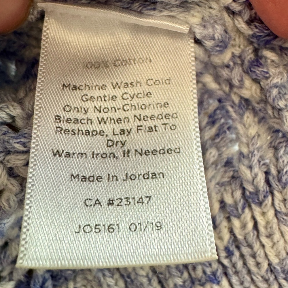 Talbots 100% Cotton Open Knit Chunky Blue White Ladies Sweater Size Medium EUC - Picture 9 of 9